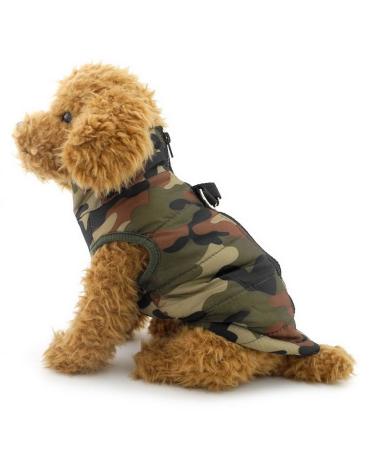 Smalllee_lucky_Store dog jacket waterproof dog coat dishwear for small dogs cats pets Chihuahua winter coat shih tzu mini-m (breast: 42cm back: 32cm) green/camouflage