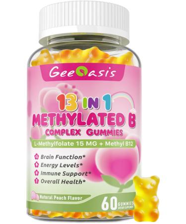 Geeoasis L-methylfolate for Kids Gummies Methylated B Complex Chewable Supplement for Women with Methylated B12 Zinc Citrate Vitamin C Choline Theanine & Saffron Energy Stress 5-MTHFR 60 Ct