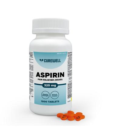 CUREWELL Enteric Coated Aspirin Tablets 325mg (1000 Count) NSAID Pain Reliever & Fever Reducer Coated Aspirin for Adults - Regular Strength for Headache Arthritis Menstrual & Muscle Pain