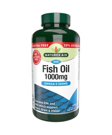 Natures Aid Fish Oil 1000mg | Omega 3 (180mg Epa & 120mg Dha) | Made In The Uk 240 Softgels For The Price of 180 240 Capsules 240 Count (Pack of 1)