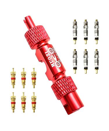 Muqzi valve-kerner remover tool set bicycle valve tool for Presta and Schrader tire valve repair tool set including 6 Presta and 6 Schrader valve core red