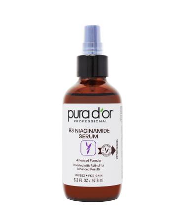 PURA D'OR 3.3 Oz B3 Niacinamide Advanced Facial Serum - Skin Care Formula with Retinol For Wrinkles Hydration & Radiant Complexion - All Skin Types Hypoallergenic - Women & Men 3.3 Ounce (Pack of 1)
