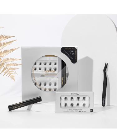 LASHVIEW DIY Eyelash Extension Kit | Natural Pre-cut Cluster Lashes with Glue and Tweezers | Synthetic, Reusable, Featherlight | MY DAY Mix 12/14mm - Buy Online on GoSupps.com