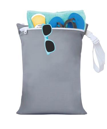 Yakuss Wet Dry Bags for Baby Cloth Diapers, Waterproof Reusable with Two Zippered Pockets and Stroller Strap Travel Beach Pool Yoga Gym Bag for Swimsuits, Soiled Baby Item & Wet Clothes -Grey, S