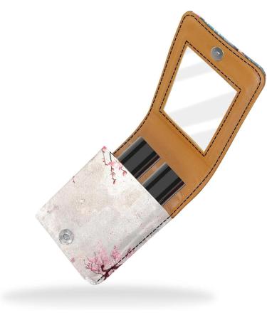 Japanese Mount Fuji Cherry Blossom Lipstick Case - Leather Lip Gloss Organizer with Mirror | Mini Holder Bag - Buy Online on GoSupps.com