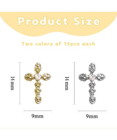 Kryzalite 30-Piece 3D Cross Nail Art Set - Gold & Silver Sparkle with Diamonds for Women's DIY Jewelry & Crafts - Buy Online on GoSupps.com
