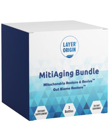 Layer Origin MitiAging Lot de 2 bouteilles anti- ge : Gut Biome Restore et Mitochondria Revive - Stimule la sant cellulaire naturellement 30 jours d'approvisionnement