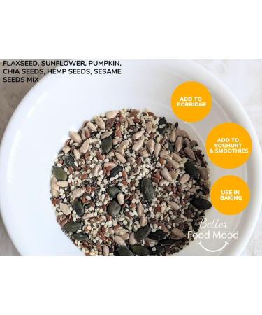 Better Food Mood Omega 6 Seed Mix for Eating 180g | Chia Seeds Hemp Seeds Flaxseed Sunflower Pumpkin Seeds Sesame Seeds Mix | Unsalted Unroasted Mixed Seeds to Eat - Buy Online on GoSupps.com
