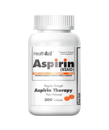 HealthA2Z Aspirin 325mg | 300 Counts | Regular Strength | Orange Safety Coated Tablets | Enteric Aspirin | Pain Relief | Reduce Joint Pain | Cramps | Headache