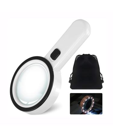 Leffis Magnifier Magnifying Glass with Light, 30X Handheld 12 LED Illuminated Lighted Magnifying Glasses for Seniors & Kids Close Work, Reading, Inspection, Jewellery (White)