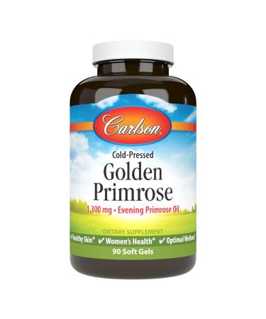 Carlson - Golden Primrose 1300 mg Evening Primrose Oil Cold-Pressed Healthy Skin Women's Health & Optimal Wellness 90 Softgels 90 count (Pack of 1)