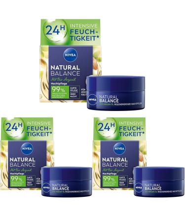 Nivea natural balance regenerating night care (50 ml) moisture cream with organic argan oil jojoba and almond oil nourishing night cream for every skin type (pack of 3) 50 ml (3 pack)