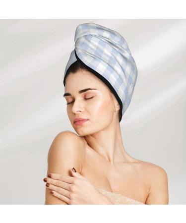 Ultra Plush Microfiber Hair Towel Wrap for Women - Ultra Absorbent Twist Turban for Curly & Thick Hair - Blue Checkboard - Buy Online on GoSupps.com