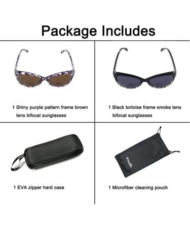 HYKaada 2 Pairs Invisible Line Cateye Bifocal Reading Sunglasses for Women - 1 Smoke & 1 Brown Lens, 2.5x - Buy Online on GoSupps.com
