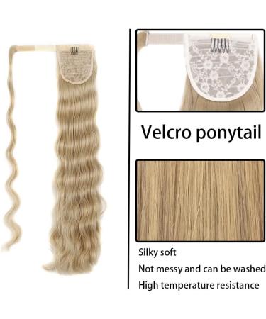 Long Wavy Ponytail Hair Extension Curly Wrap Around Pony Tail Extensions Clip in Synthetic Hairpieces One Piece Body Wave Wig with Magic Paste for Women Girls Black Brown Blonde 24" - Buy Online on GoSupps.com