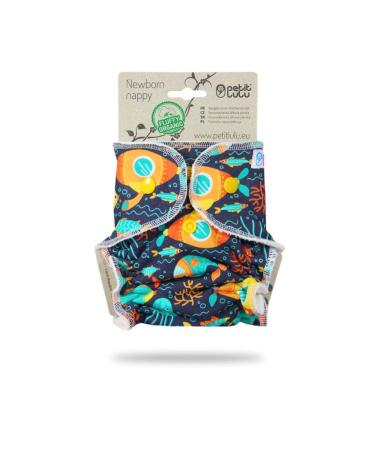 Petit Lulu pant diaper for newborns (2-6kg) push buttons |Fluffy Organic |Bamboo natural reusable cloth diapers |Without polyester (submarine)