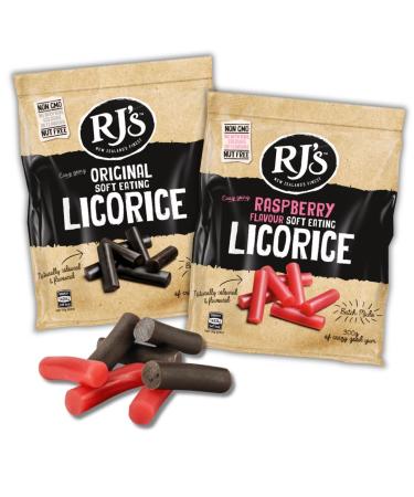 Classic RJ's Vegan Licorice Soft Eating Treat box | Combo 300g Original and 300g Raspberry RJ Liquorice