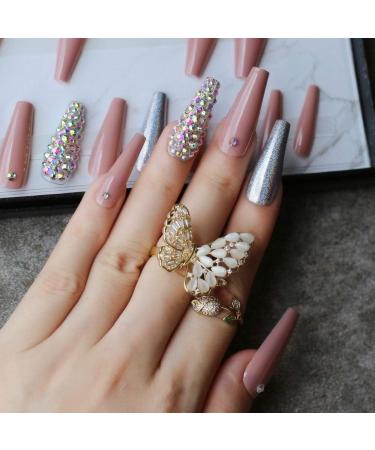 Buy HUJL Extralong Coffin Fake Nails - Luxury Rhinestone AB Holographic Nail Set for Stunning Manicures | Shop Internationally Now! - Buy Online on GoSupps.com