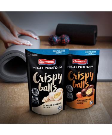 Ehrmann High Protein Crispy Balls | Sugar-Free Milk Chocolate Caramel | Fairtrade Cocoa | 12 x 55g - Buy Online Internationally - Buy Online on GoSupps.com