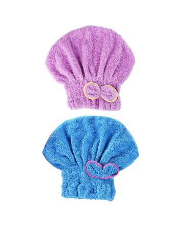 LNJBABAO 2 Pcs Microfiber Hair Drying Towels  Ultra Absorbent Hair Drying Cap Bowknot Hair Turban Towel for Women Adults or Girls to Dry Hair
