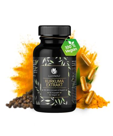 Kurkuma capsules - 90 curcuma extract capsules extra high -dose & vegan - organic turmeric powder piperine and black pepper i curcumin content 10 000 mg turmeric - 95% extract