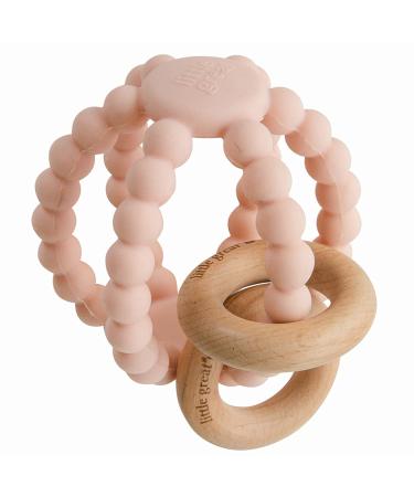 Little Great - Orbit Ball Rattle - Silicone Teething Toy & Natural Wood Rattle - Easy to Hold Teething Ball and Baby Rattle Toy for Infants & Toddlers - BPA Free & Phthalate Free - Blush