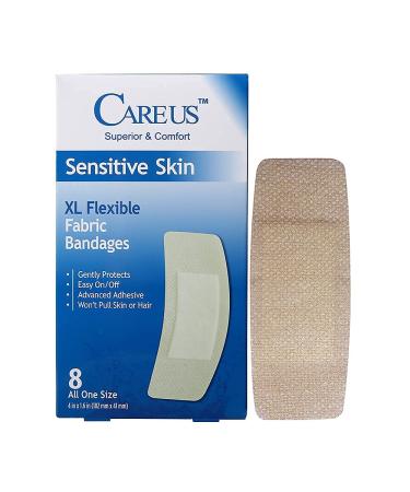 CareUs Painless Bandages for Sensitive and Elderly Skin - XL Flexible Fabric Max Hold Silicone Adhesive Latex-Free Breathable & Absorbent - 32-Count Pack (8ct x 4)