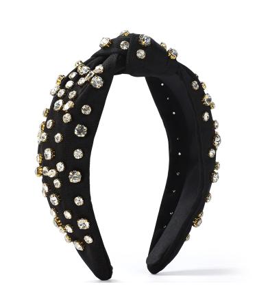 Etercycle Rhinestone Headband  Black Top Knotted Headbands for Women  Fashion Wide Head Band Luxury Sparkly Crystal Jeweled Embellished Hair Accessories