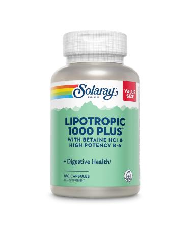 SOLARAY Lipotropic 1000 Plus with Betaine HCl & High Potency B-6 Healthy Digestion Energy and Fat Metabolism Support Lipotropic Complex Plus Aloe Vera 60 Day Guarantee 30 Servings 180 Capsules 180ct
