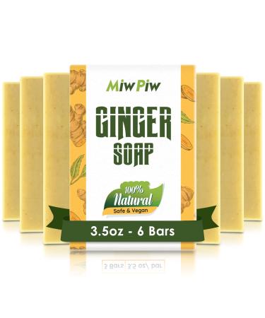 Miw Piw Ginger Soap Lymphatic Drainage Pack 6 - Anti-Cellulite Skin Tightening - Natural Ingredients Detox Soaps for Deep Clean Shower Detoxification Rejuvenating Type B