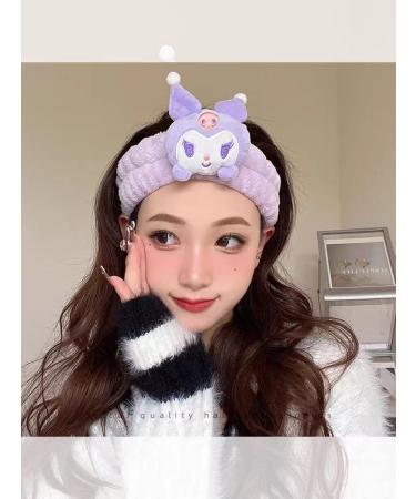 Kawaii Spa Headband for Women - Cute Wash Face Makeup Facial Fluffy Microfiber Cloth - Purple - Buy Online on GoSupps.com