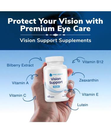 Vision Support Supplements with Lutein, Zeaxanthin, Bilberry Extract - Eye Care Health Vitamin for Eye Strain, Dry Eyes, Screen Blue Light - Ideal for Adults, Elderly - Made in USA, 60 Veggie Capsules - Buy Online on GoSupps.com