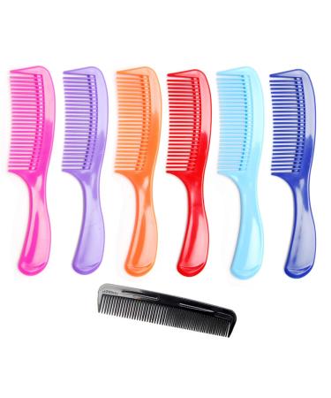 LUXXII - (6 Pack) 8 Colorful Styling Essentials Round Handle Comb and (1 Pack) 5 Favorict Pocket Comb (A)