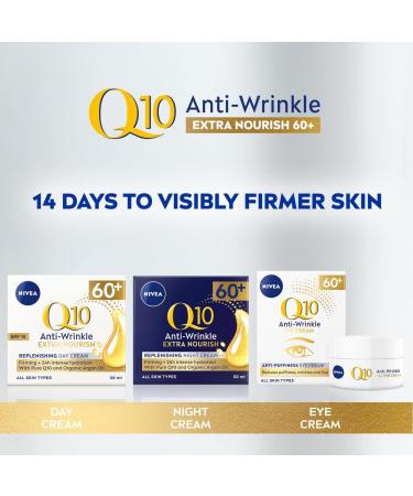 NIVEA Q10 60+ Anti-Puffiness Eye Cream 20ml - Triple Strength Formula with Q10, Rose Petal Oil & Calcium for Wrinkle Reduction - for Mature Skin - Buy Online on GoSupps.com