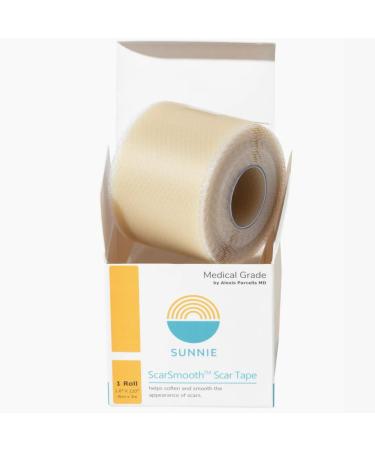 SUNNIE ScarSmooth Medical Grade Silicone Scar Tape - Non-Irritation Pain Free Use for Surgical Scars C Section Burns & Acne Scars Protects Fragile Sensitive Skin During Scar Maturation (Large)