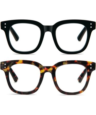 MMOWW 2 Series Pack Reading Glasses for Women - Rectangular Oversized Fashionable Anti-Glare - Black & Turtle 1.0x - Buy Online on GoSupps.com