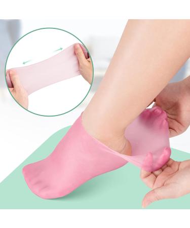 Noverlife 2 Pairs Silicone Moisturizing Aloe Socks for Dry Cracked Feet - Women's Softening Spa Gel Socks - Pink & White - Buy Online on GoSupps.com