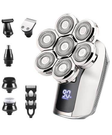 Electric Head Shaver for Men FEIMUOSI 6-in-1 Rechargeable Razor Bald Mens Rotary Shavers Cordless Wet Dry Head Shaving Waterproof Grooming Kit with Beard Trimmer Nose Hair Clipper LED Display