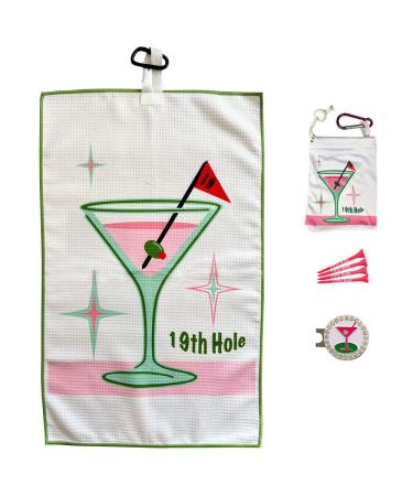 Giggle Golf Par 3 Kit Includes a Golf Towel Waffle Material, Tee Bag with 4 Tees, and Bling Golf Ball Marker with Hat Clip - Golf Accessories - Perfect Golf Gift for Women (19th Hole)