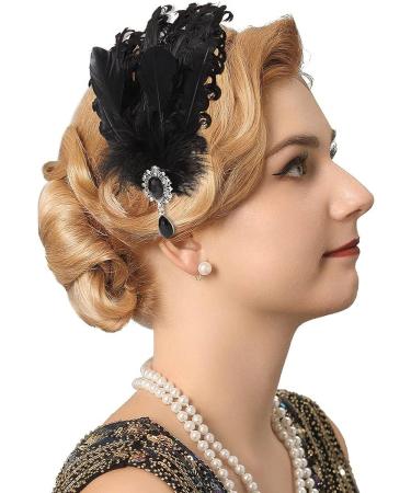 GENBREE 1920s Flapper Headband - Black Feather Hair Hoop for Women and Girls - Buy Online on GoSupps.com