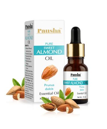 Rausha Pure Sweet Almond Oil | Cold-Pressed Organic Essential Oil | Best for Hair  Face  Skin & Massage | for All Hair and Skin Type (15ml) - Pack of 1