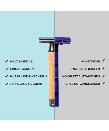 Chinchilla Beech Wood Razor Plane - Eco-Friendly Wet Razor for Men & Women | Includes 10 Blades & Bags | Sustainable Zero Waste & Plastic-Free | Made in Germany - Buy Online on GoSupps.com