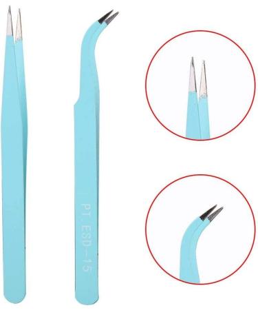 2Pcs Stainless Steel Nail Nail Care Gel Nail Polish Art Tweezers Color Anti-Static Tweezers Straight Curved Head Manicure Tweezers Manicure DIY Drill Tool 02  - Buy Online on GoSupps.com