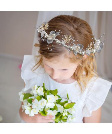 LORCOO Gold Flower Girl Pearl Headband for Wedding & Events | Girls & Women's Flower Crown | First Communion & Birthday Hair Accessory - Buy Online on GoSupps.com