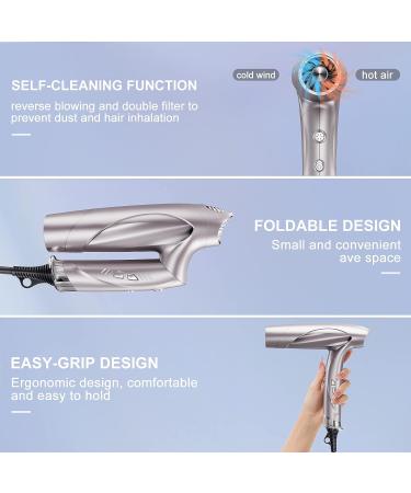 Professional Ionic Compact Hair Dryer | Portable & Quiet | Brushless Motor | Foldable with Magnetic Nozzle | 3-Speed | Champagne - Buy Online on GoSupps.com