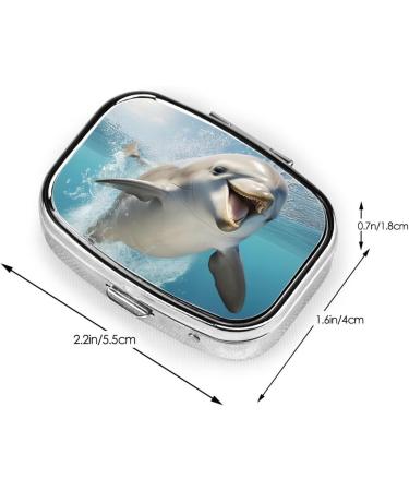 Funny Animal Dolphin Print Mini Pill Box | Portable Iron Plating Square Pill Organizer for Travel & Home - Buy Online on GoSupps.com