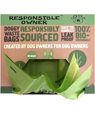 Responsible Owner Dog Poo Bags 80 Environmentally Friendly Extra Thick Super Strong 100% Biodegradable Dog Bags With Easy-tie Handles Leak-proof Each Dog Poo Bag Measures 17 x 37cm Earth Green Earth Green 1 count (Pack of 1) - Buy Online on GoSupps.com
