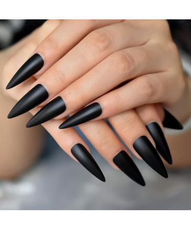 24pcs Extra Long Matte Black False Nails - Full Coverage Reusable & Long Lasting - International Shipping Available - Buy Online on GoSupps.com
