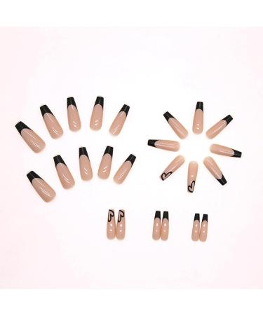 24pcs French False Nails Black Tip Stick on Nails Square Press on Nails Removable Glue-on Nails Full Cover Fake Nails Women Girls Nail Art Accessories 0266Y43 - Buy Online on GoSupps.com