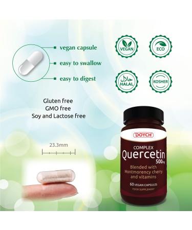 Antioxidant Quercetin Complex with Vitamin D3, C, Zinc & Montmorency Cherry - 500mg Immune Support - 60 Vegan Capsules - Buy Online on GoSupps.com